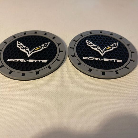 Corvette car cup Coasters in black and gray with logo Set of 2 NWT - Picture 4 of 4